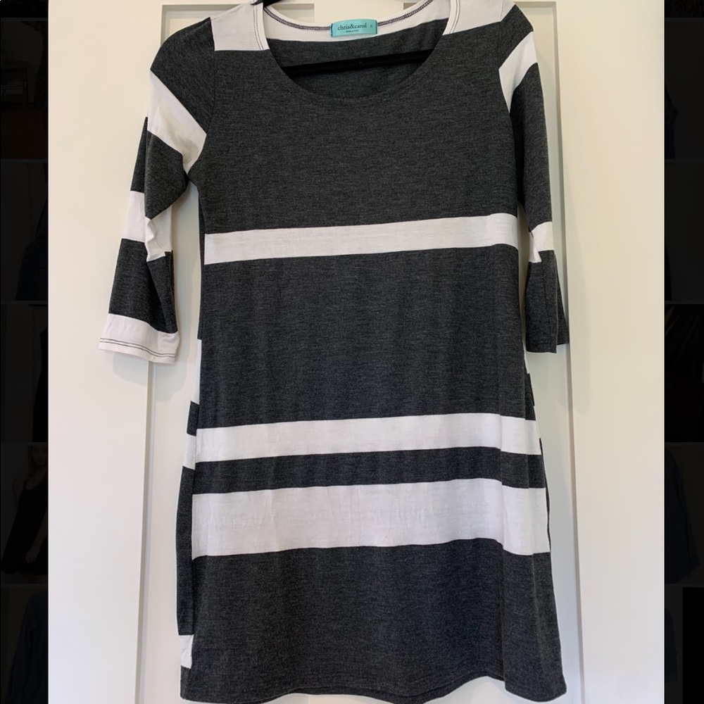 Gray and White Striped Dress